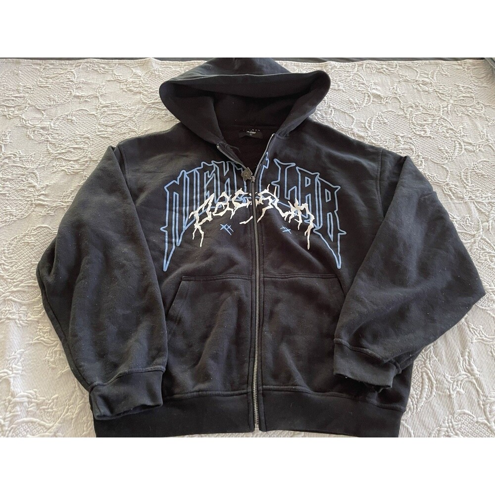 Pacsun x NL25h+ Nightlab Full Zip Hoodie Black Graphic Wings Mens Large